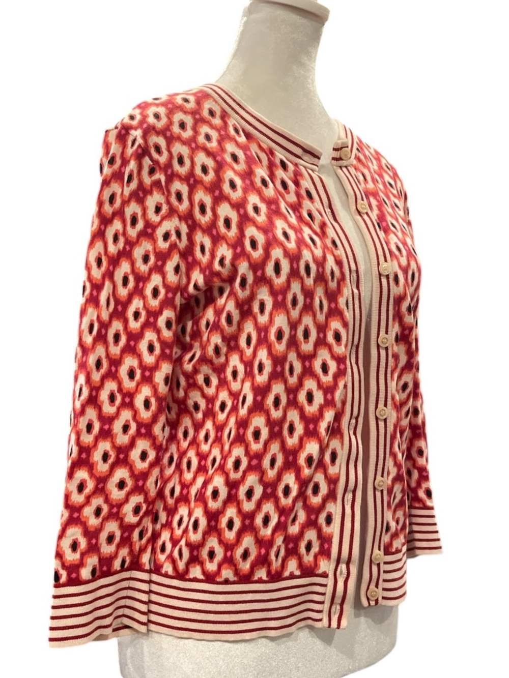 Kate Spade Pink Red Print Cotton Cardigan M - Picture 3 of 6